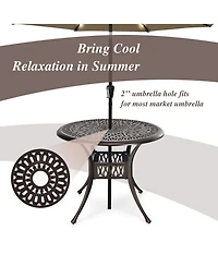 Costway 36'' Patio Round Dining Bistro Table Cast W/2'' Umbrella Hole