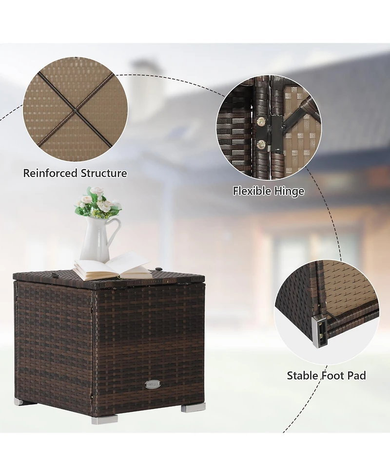2PCS Patio Rattan Ottomans Seat Side Table Storage Box Footstool with Cushion