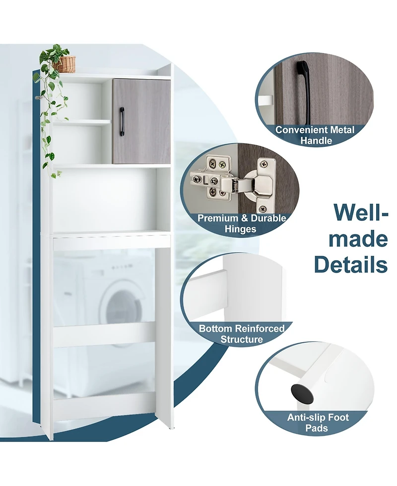 Costway Over The Toilet Storage Cabinet Bathroom Space Saver w/ Open Shelves & Door