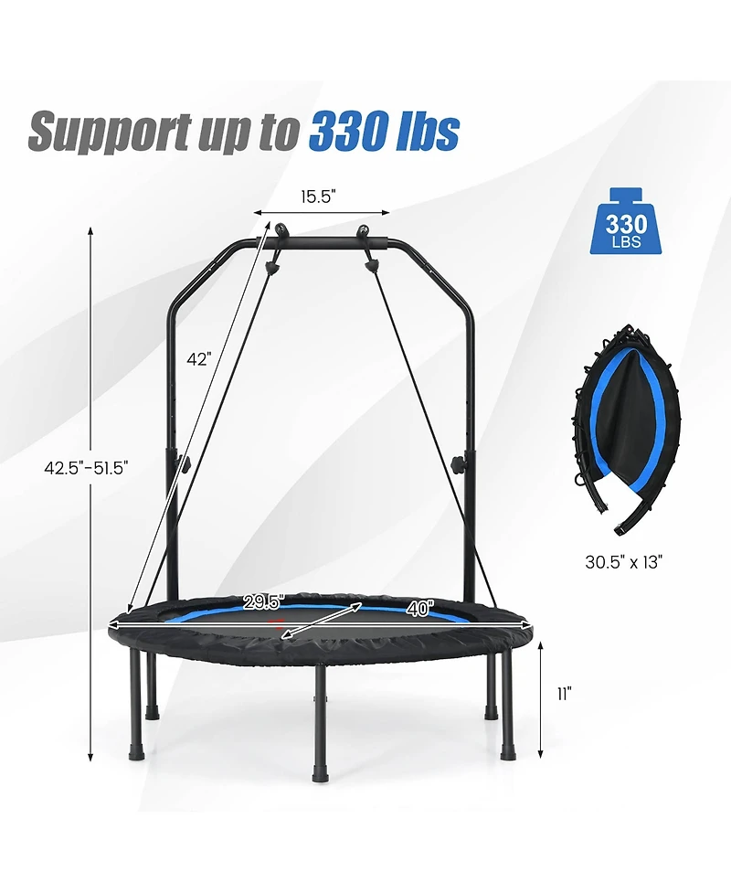 40'' Foldable Trampoline Fitness Rebounder Resistance Bands
