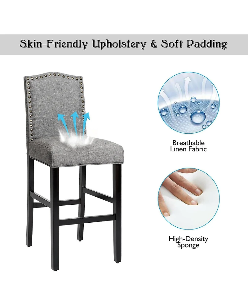 Set of 2 Bar Stools 30'' Upholstered Kitchen Chairs