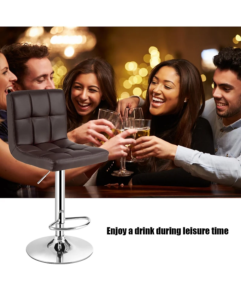 Set of 2 Adjustable Bar Stools Pu Leather Swivel Kitchen Counter Pub Chair