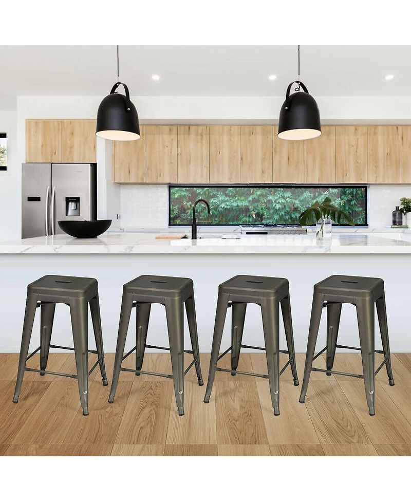 Costway Set of 4 Low Back Metal Counter Stool 24'' Seat Height