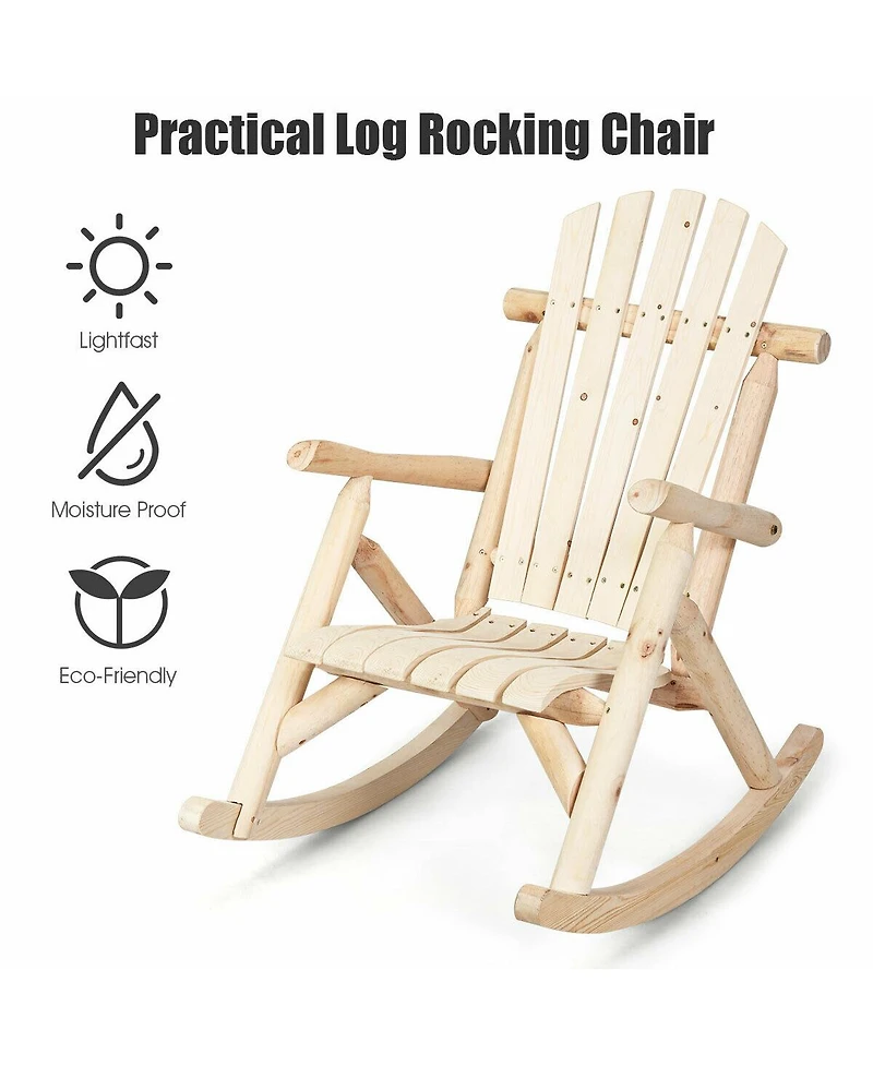 Costway Log Rocking Chair Wood Single Porch Rocker Lounge Patio Deck Furniture