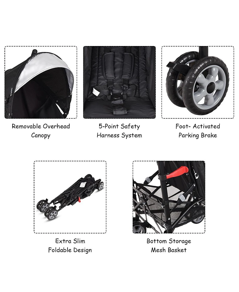 Costway Toddler Folding Lightweight Umbrella Travel Stroller w/ Storage Basket