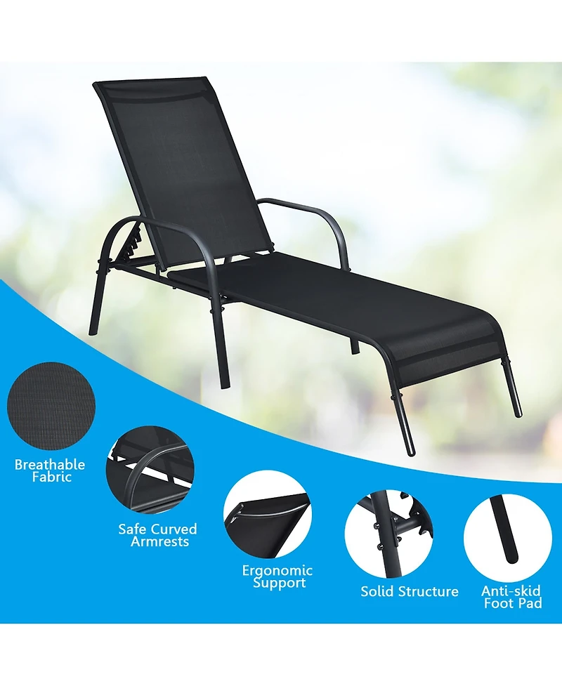 Costway Set of 2 Patio Lounge Chairs Sling Chaise Lounge Recliner Adjustable