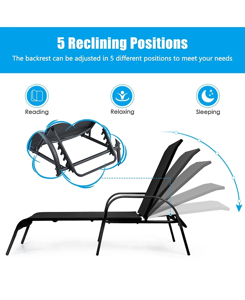 Costway Set of 2 Patio Lounge Chairs Sling Chaise Lounge Recliner Adjustable