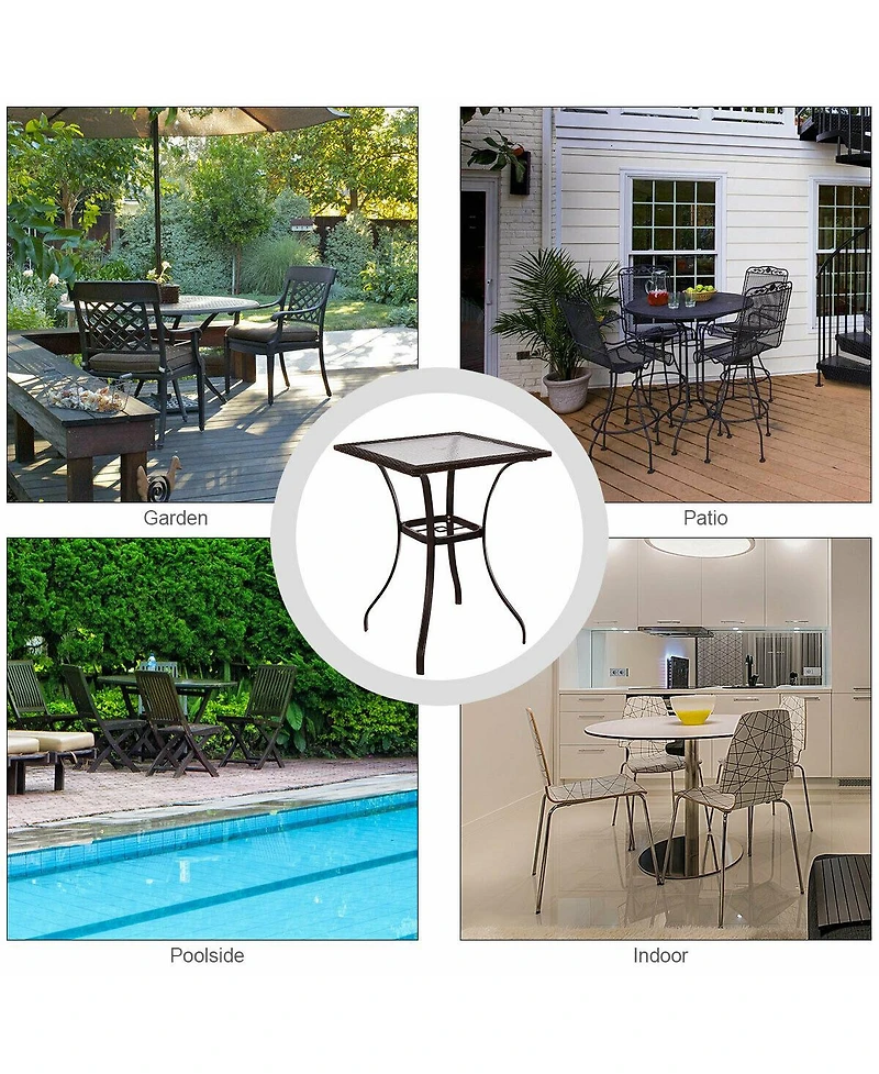 Costway Outdoor Patio Rattan Wicker Bar Square Table Glass Top Yard