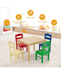 Kids 5 Piece Table Chair Set Pine Wood Multicolor Children Play Room Furniture