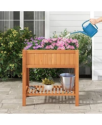 Rectangle Wood Flower Planter Box Portable Raised Vegetable Patio