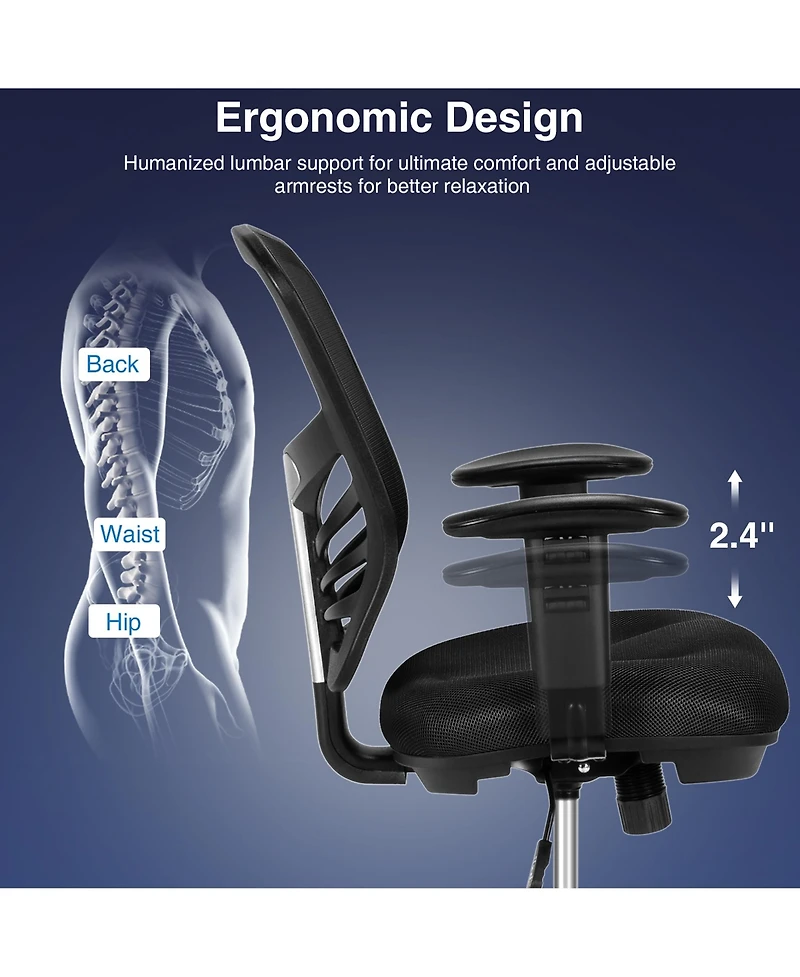 Mesh Drafting Chair Office Chair w/Adjustable Armrests & Foot-Ring