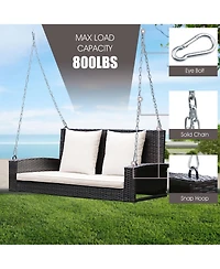 2-Person Patio Rattan Hanging Porch Swing Bench Chair Cushion