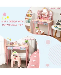 Costway Kids Vanity Princess Makeup Dressing Table Chair Set