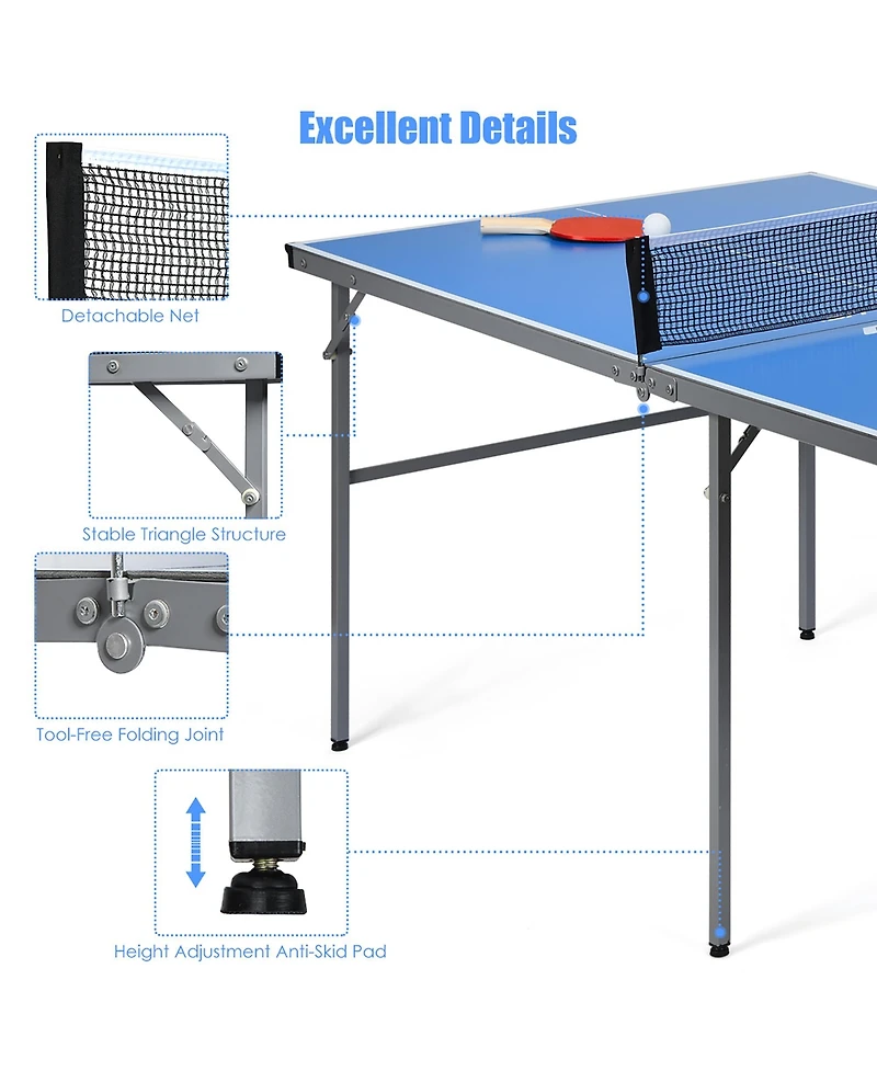 6 x3 Portable Tennis Ping Pong Folding Table w/Accessories