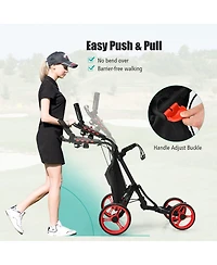 Folding 4 Wheels Golf Push Cart W/Bag Scoreboard Adjustable Handle