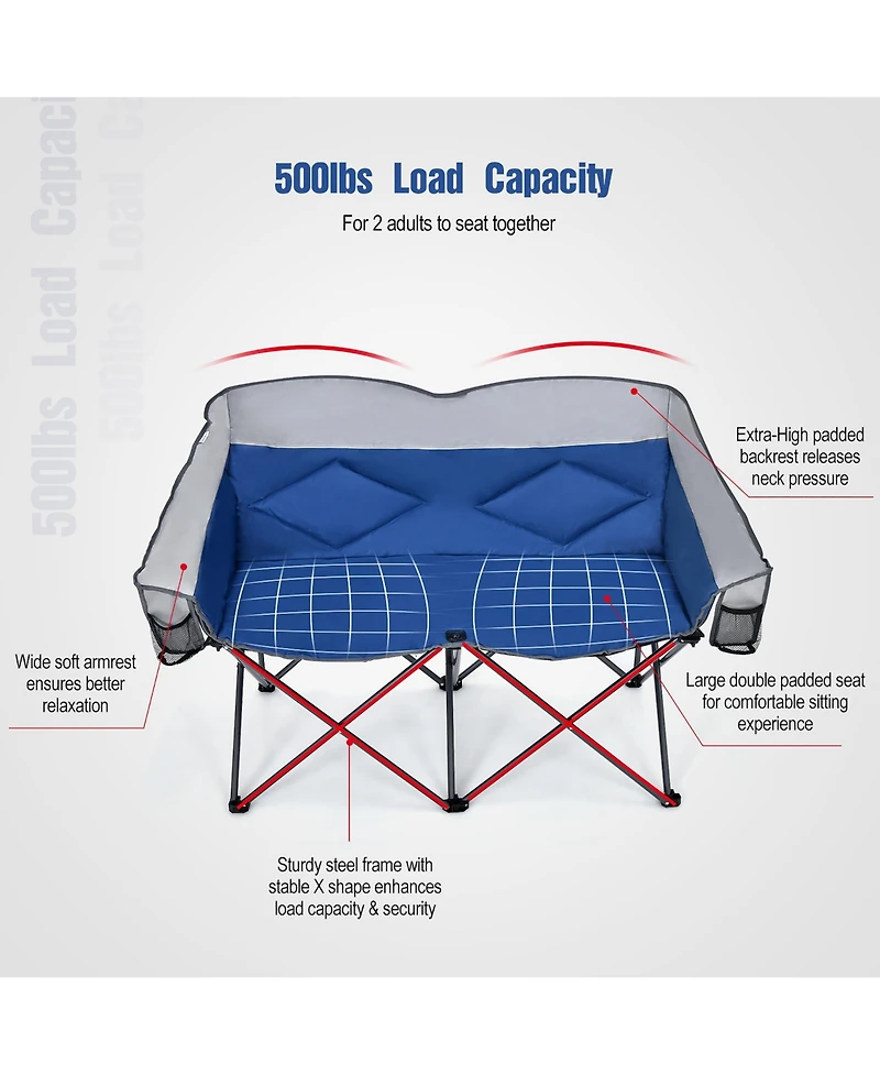 Costway Folding Camping Chair Loveseat Double Seat