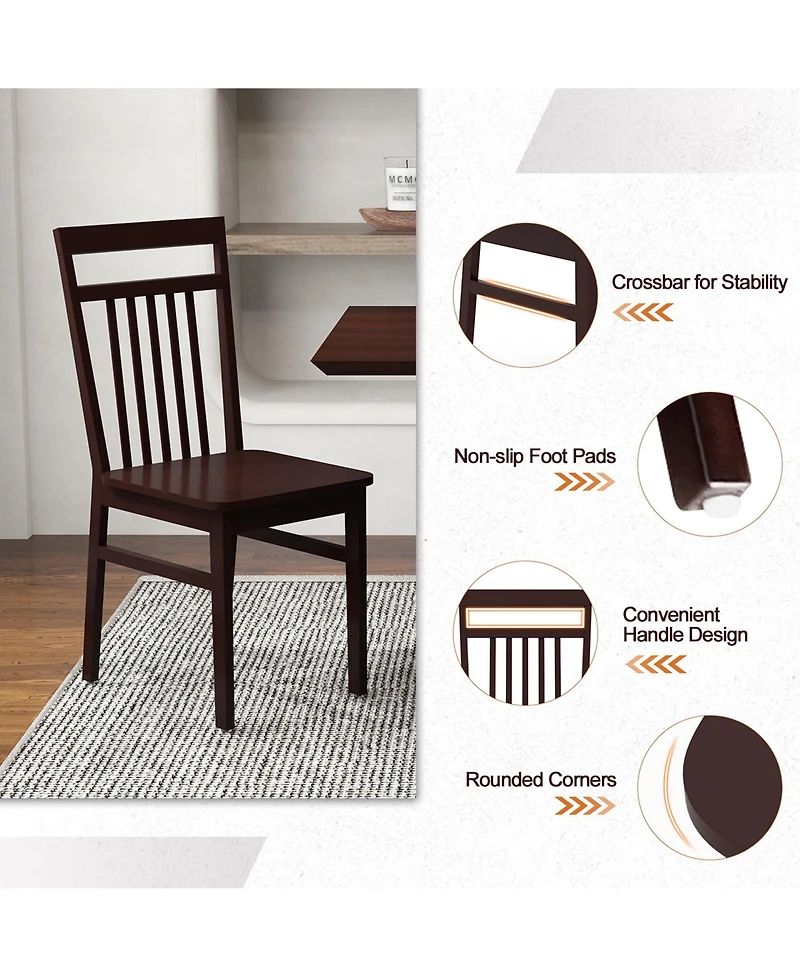 Costway Farmhouse Dining Chair Set of 2 Armless Wooden Chair with Slanted High Backrest