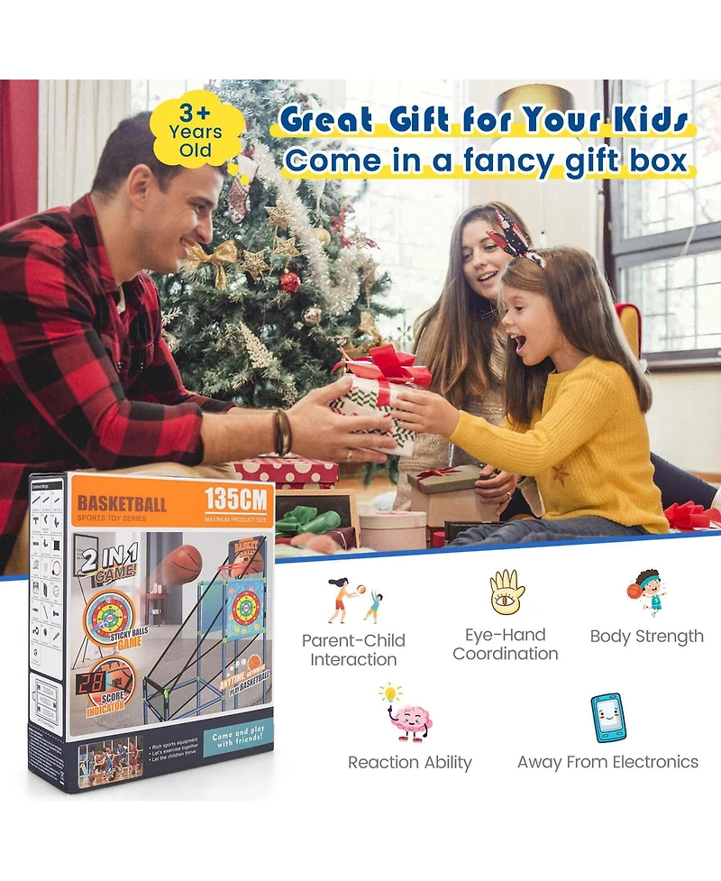 2-in-1 Kids Basketball Arcade & Sticky Balls Game w/Electronic Scoreboard Sound