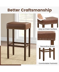 29.5" Wood Frame Pu Leather Upholstered Bar Stools Set of 2 with Footrests