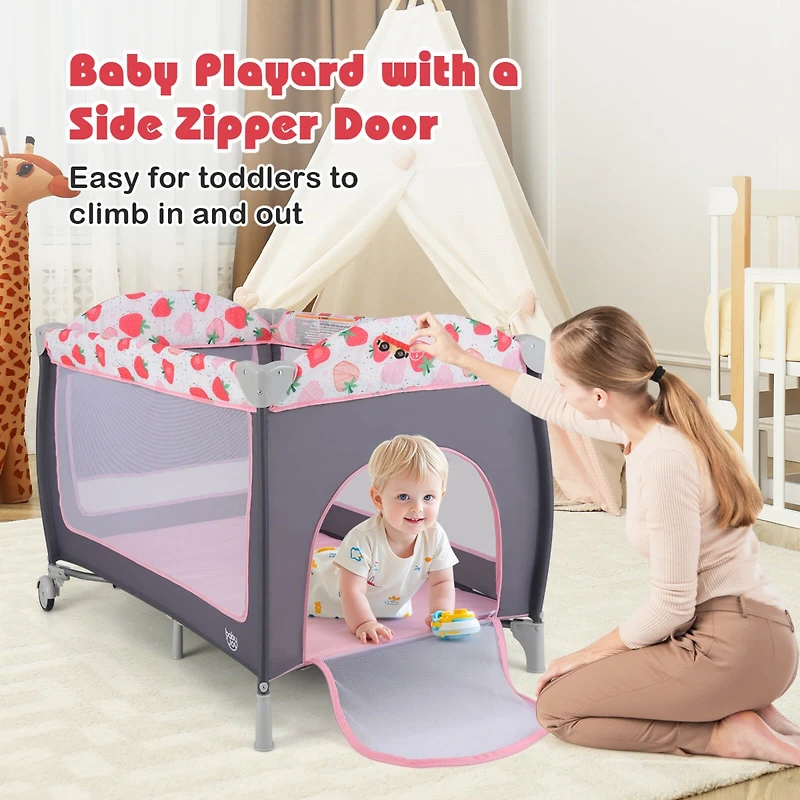 Costway Girls 3 in 1 Playard Portable Nursery Center w/ Zippered Door Mint