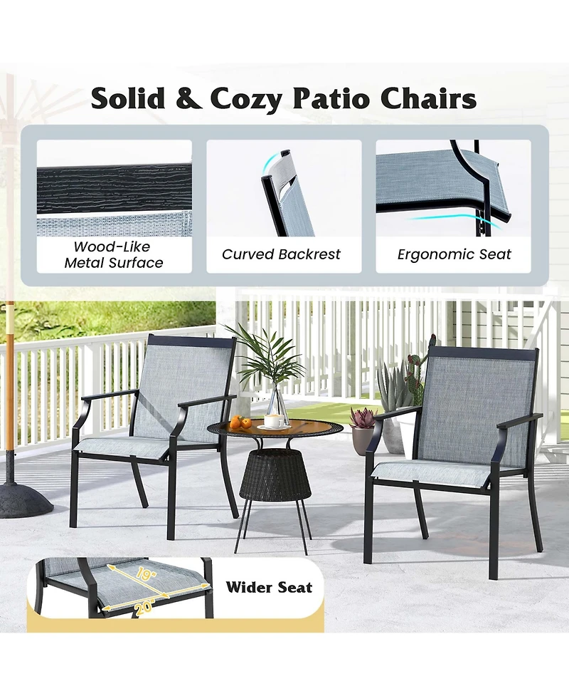 2 Piece Patio Dining Chairs Large Outdoor with Breathable Seat & Metal Frame
