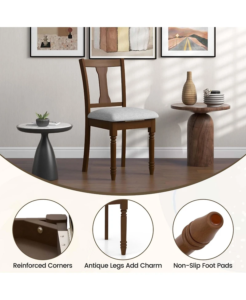 2 Pcs Wood Chair Antique Upholstered with Storage Space