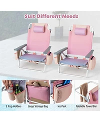 Costway 2-Pack Folding Backpack Beach Chair 5-Position Outdoor Reclining Chairs with Pillow