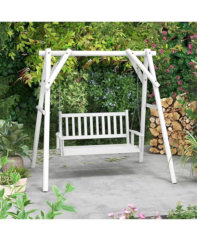 Costway 3-Person Wooden Outdoor Porch Swing Heavy Duty Patio Hanging Bench Chair