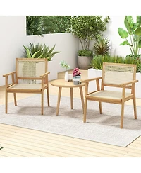 1 Pcs Outdoor Wood Chair Teak Wood Armchair with Rattan Seat & Back Patio Chair for Porch