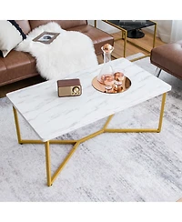 Modern Coffee Table with Faux Marble Tabletop & Golden Y-shaped Legs Foot Pads