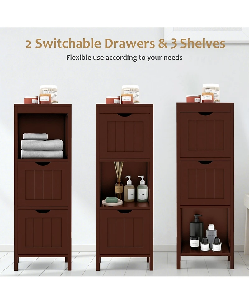Costway Bathroom Floor Cabinet Freestanding Side Storage Organizer with 2 Removable Drawers