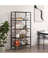 2 Pcs 5-Tier Folding Shelf Free Diy Design Shelving Unit with 4 Universal Wheels