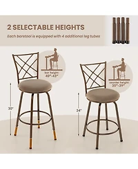 Set of 2 24/30 Inch Adjustable Swivel Barstools Metal Dining Chairs