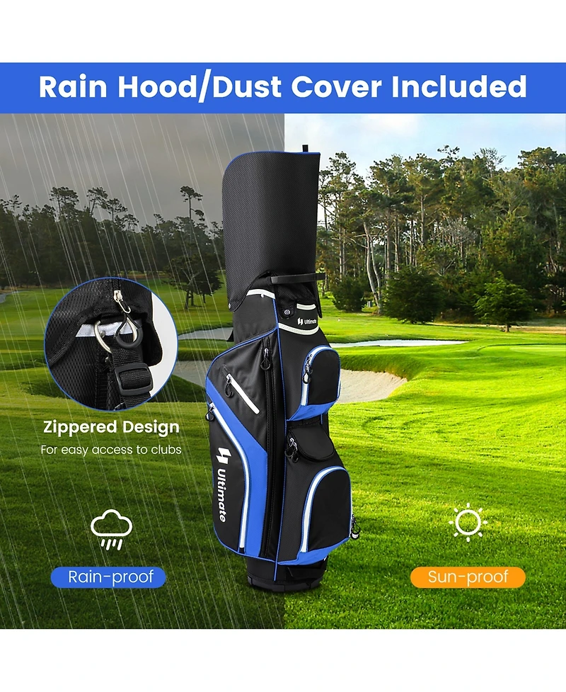 Costway Lightweight Golf Cart Bag with 14 Way Top Dividers 9 Pockets Rain Hood Cooler