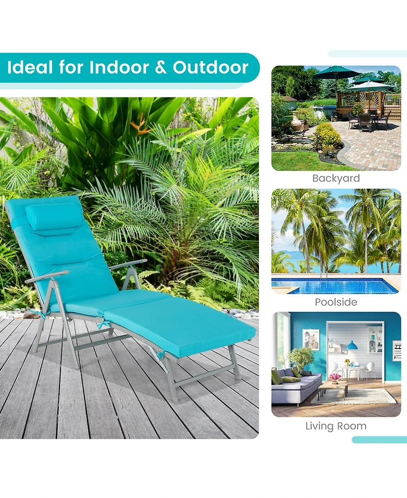 Costway Outdoor Folding Chaise Lounge Chair Recliner Cushion Pillow Adjustable