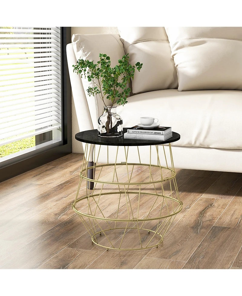 Costway Round Side End Coffee Sofa Table Nightstand with Storage Space Removable Top