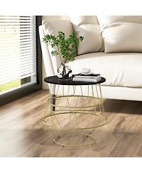 Costway Round Side End Coffee Sofa Table Nightstand with Storage Space Removable Top
