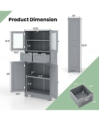 Bathroom Floor Storage Cabinet Kitchen Cupboard with 2 Drawers & Glass Doors