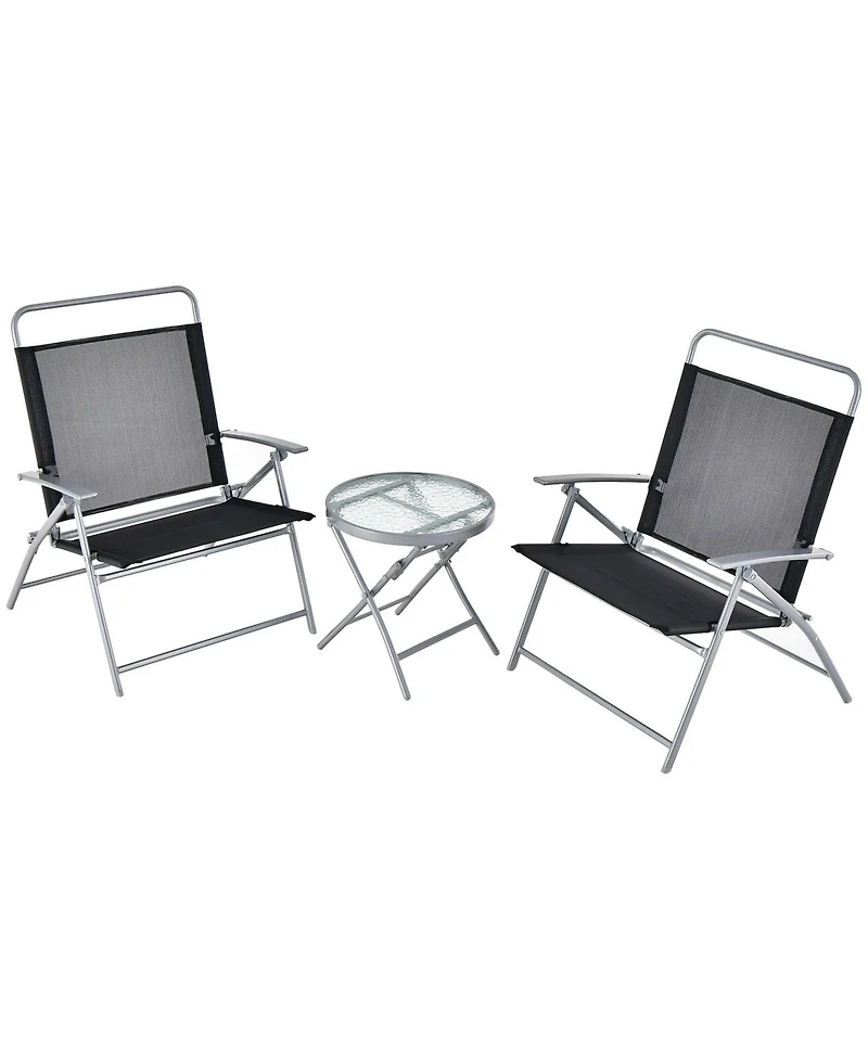 3pcs Patio Folding Table Chair Set Extra-Large Seat Metal Frame Portable Outdoor