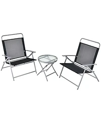 3pcs Patio Folding Table Chair Set Extra-Large Seat Metal Frame Portable Outdoor
