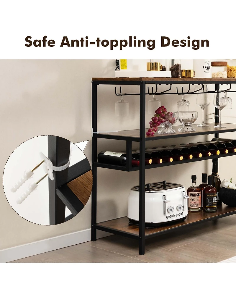 Costway Rustic Wine Rack Table 13 Bottles Wine Bar Cabinet Freestanding with Glass Holder