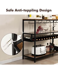 Costway Rustic Wine Rack Table 13 Bottles Wine Bar Cabinet Freestanding with Glass Holder