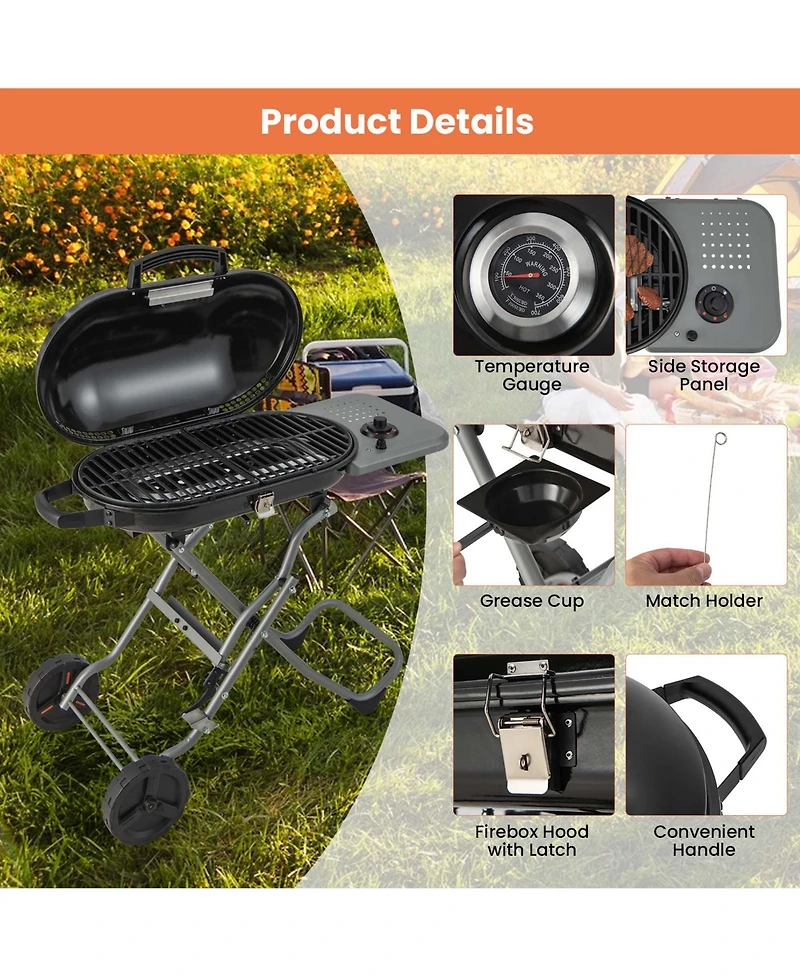 Costway Portable Propane Grill Folding Gas Grill Griddle with Wheels & Side Shelf