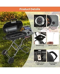 Costway Portable Propane Grill Folding Gas Grill Griddle with Wheels & Side Shelf