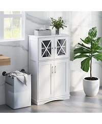Bathroom Storage Cabinet Linen with Doors and Adjustable Shelves