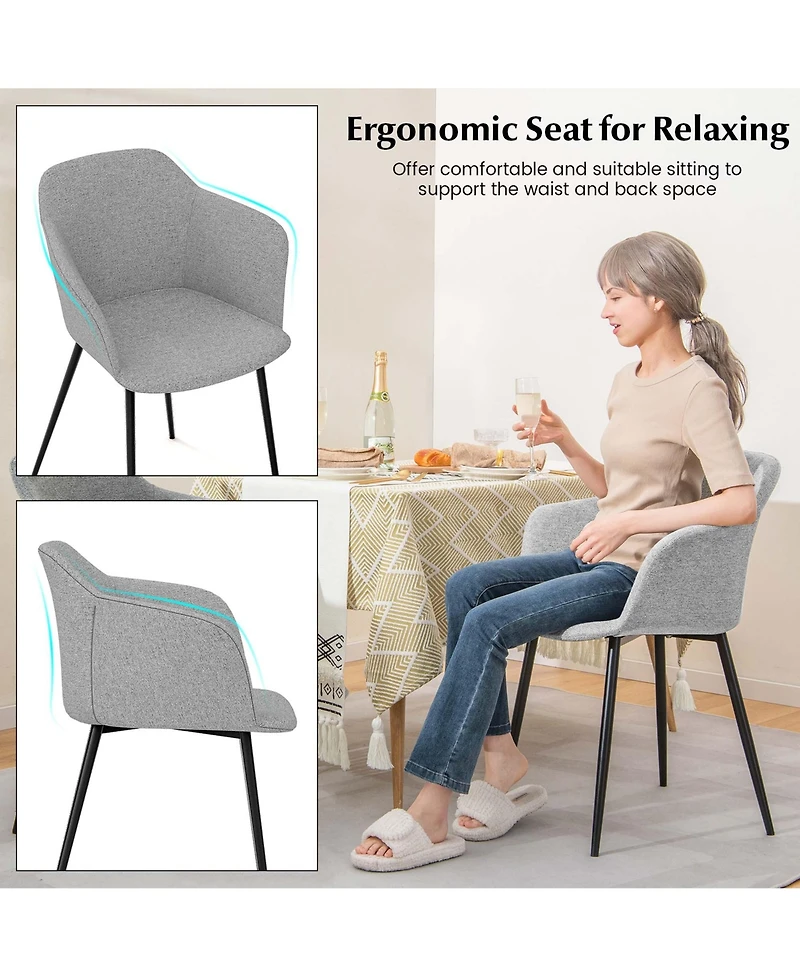 Set of 2 Dining Chairs Upholstered Accent Side with Backrest & Armrest