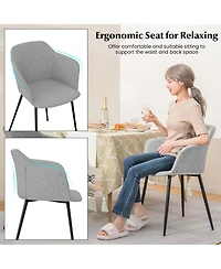 Set of 2 Dining Chairs Upholstered Accent Side with Backrest & Armrest