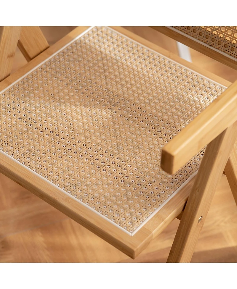 Costway Set of Rattan Accent Chairs Mid Century Dining Armchair Bamboo Frame Kitchen