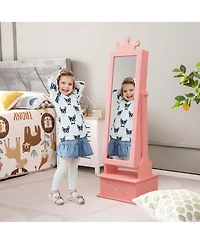 Kid Freestanding Jewelry Armoire 2-in-1 Full Length Mirror Storage Drawer