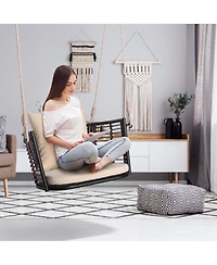 Patio Hanging Rattan Basket Chair Swing Hammock with Seat Cushion